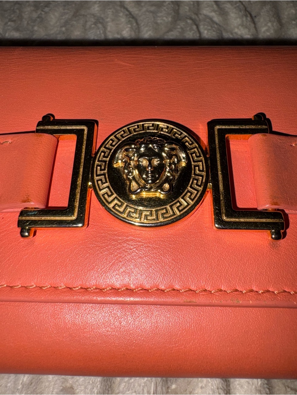 Versace Medusa Leather Continental Wallet โ Coral/Salmon Pink โ Made in Italy - Picture 12 of 15